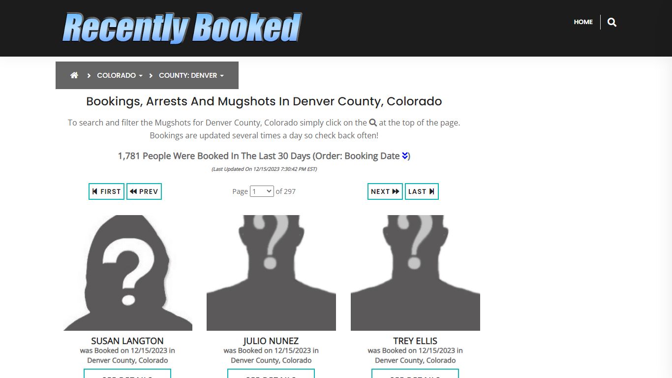 Recent bookings, Arrests, Mugshots in Denver County, Colorado